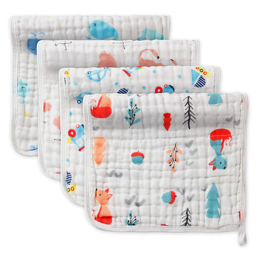 Moms Home 6 Layer Muslin Burp Towel Pack of 4- 30x50cms- Mix Design