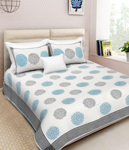 Double Bedsheet with 2 Pillow Covers - Sunflower Blue