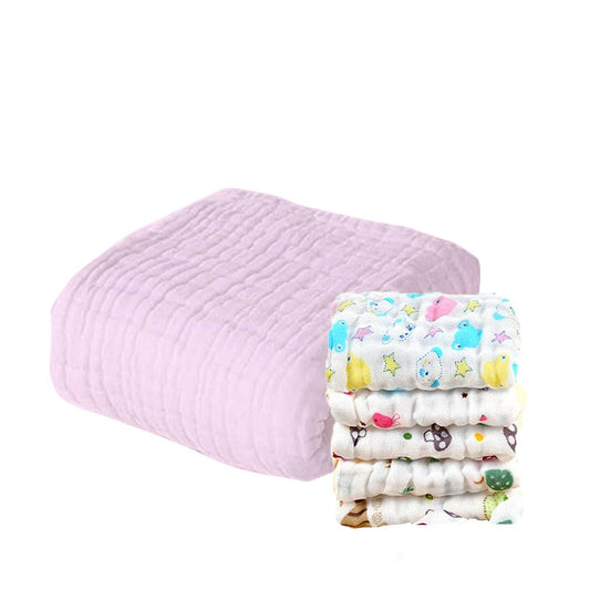 Baby Muslin 6 Layer Muslin blanket Cum Towel - 100X100 CM - (0-3 Years)- Pink and Pack of 5 Napkins