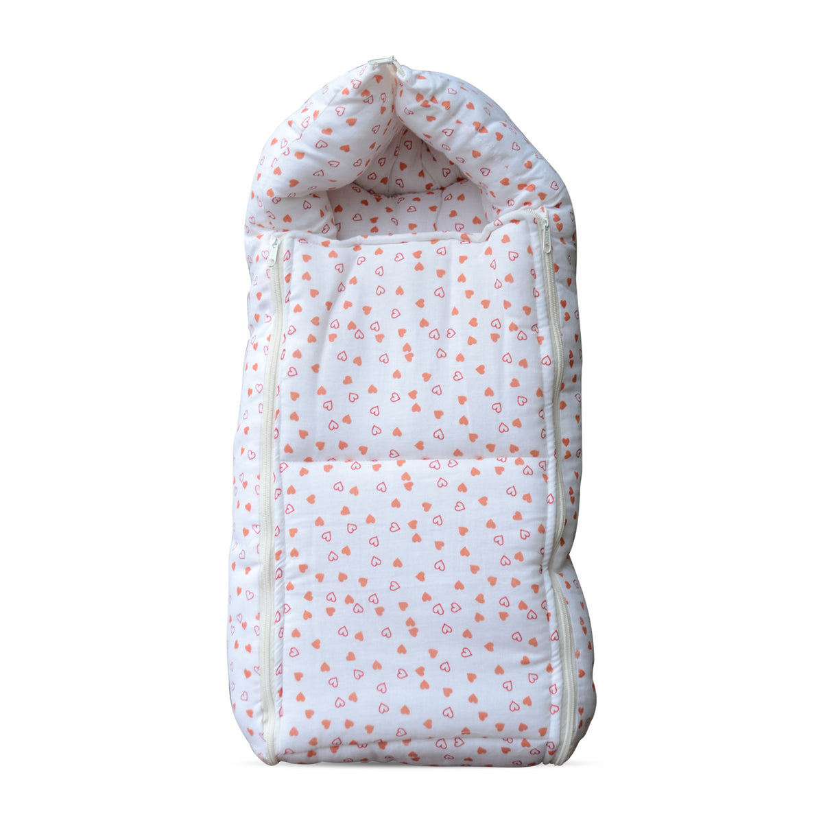 Baby Organic Cotton Muslin Sleeping cum carrying Nest Bag- Red Heart- 0-3 Months